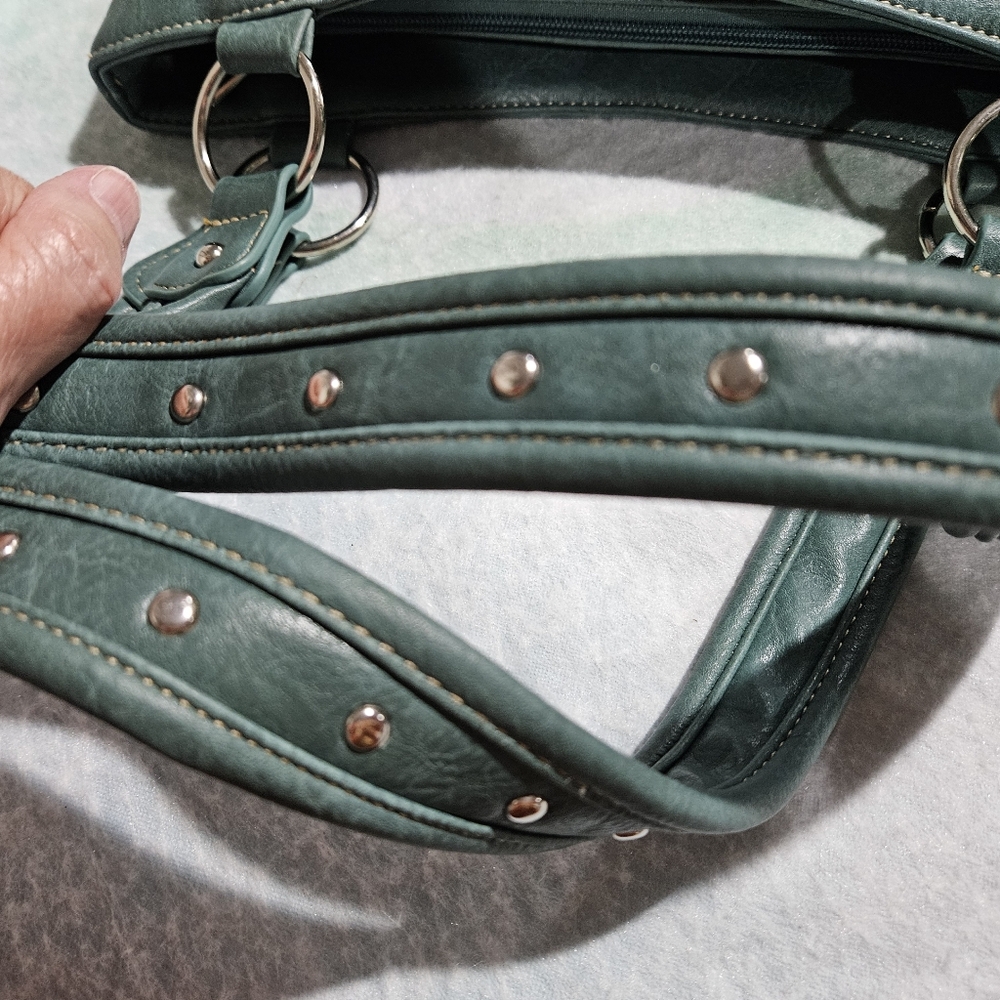 EUC Teal Embroidered Horse Design Vegan Leather Women's Bag - Picture 4 of 9